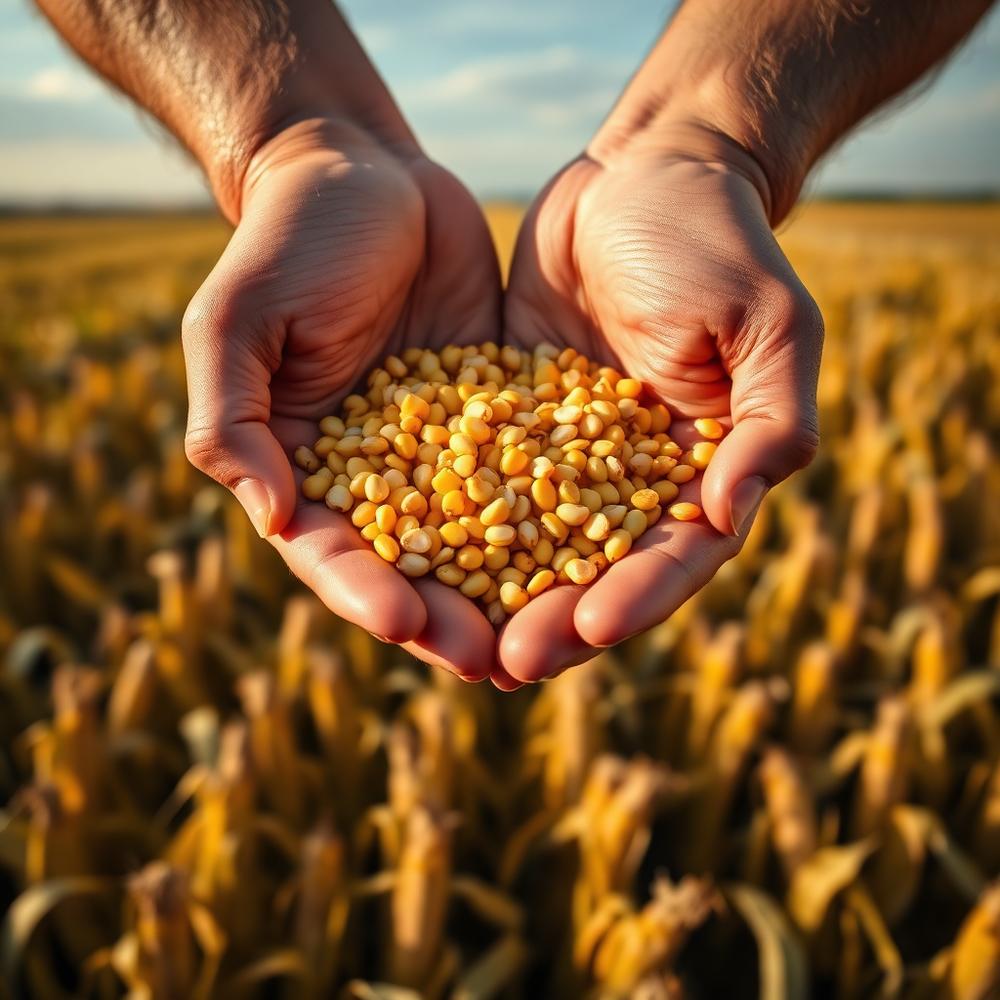 Grano de maíz sostenido en la mano
